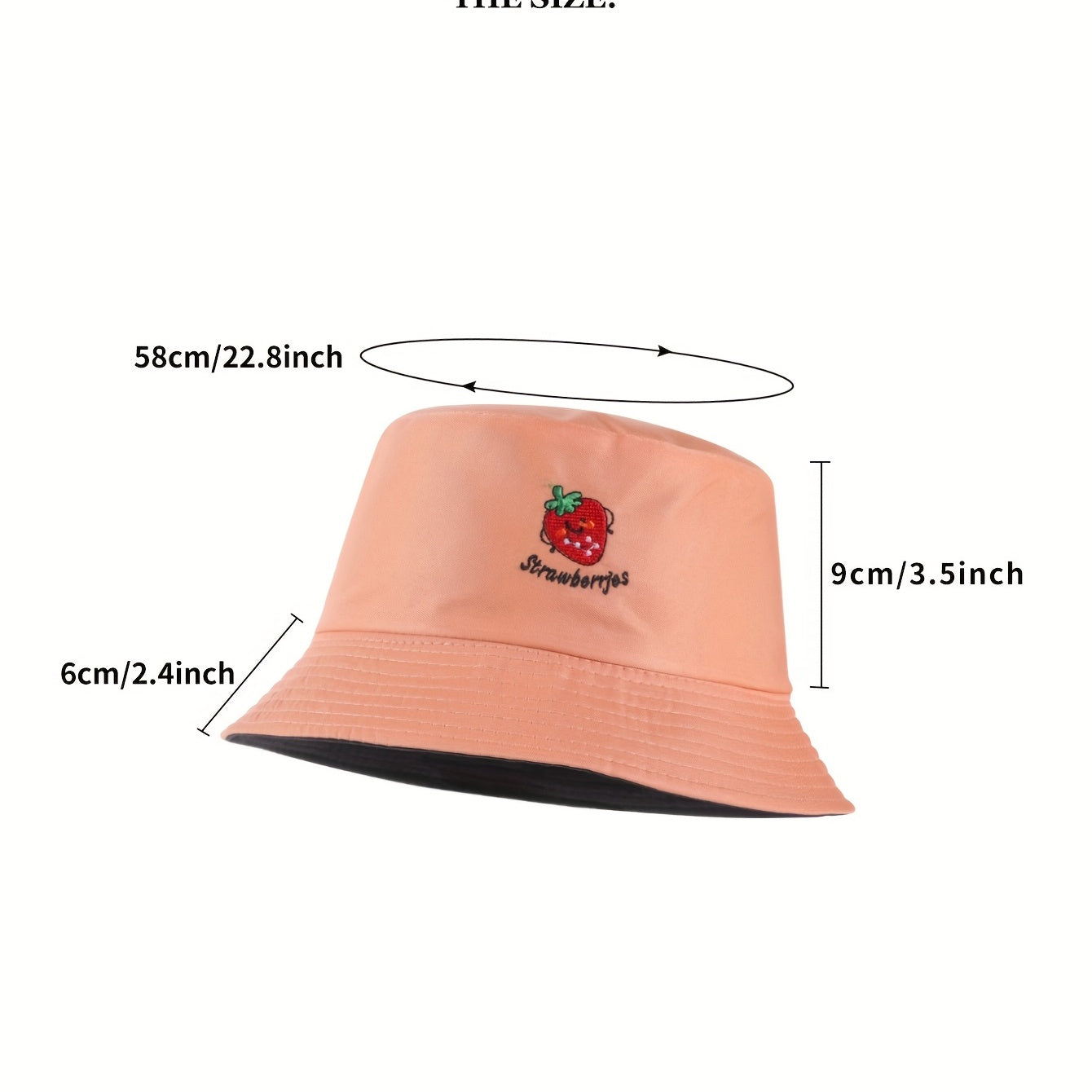 Strawberry Embroidery Bucket Hat Reversible Solid Basin Hat Sunscreen Travel