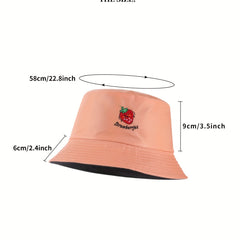 Strawberry Embroidery Bucket Hat Reversible Solid Basin Hat Sunscreen Travel