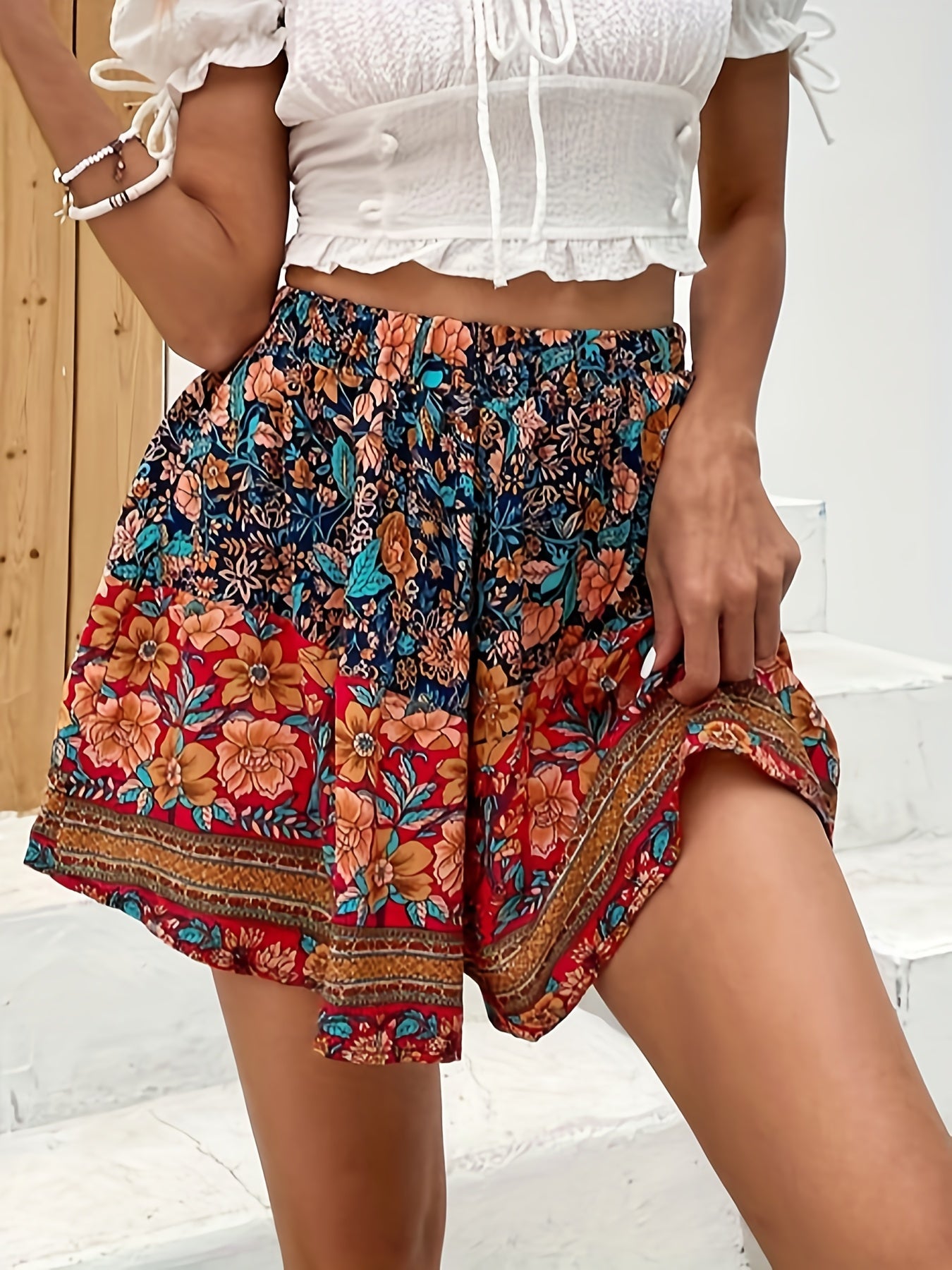 Boho Beach Wide Leg Shorts Women's Clothing
