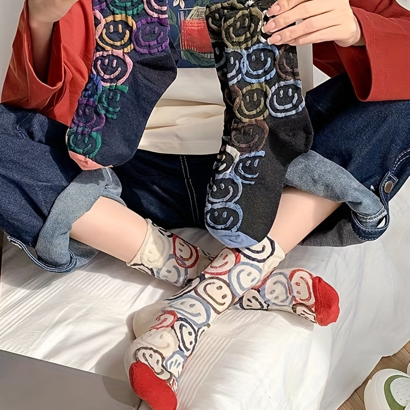 Smiling Graffiti Print Socks Mid Tube Women's Stockings
