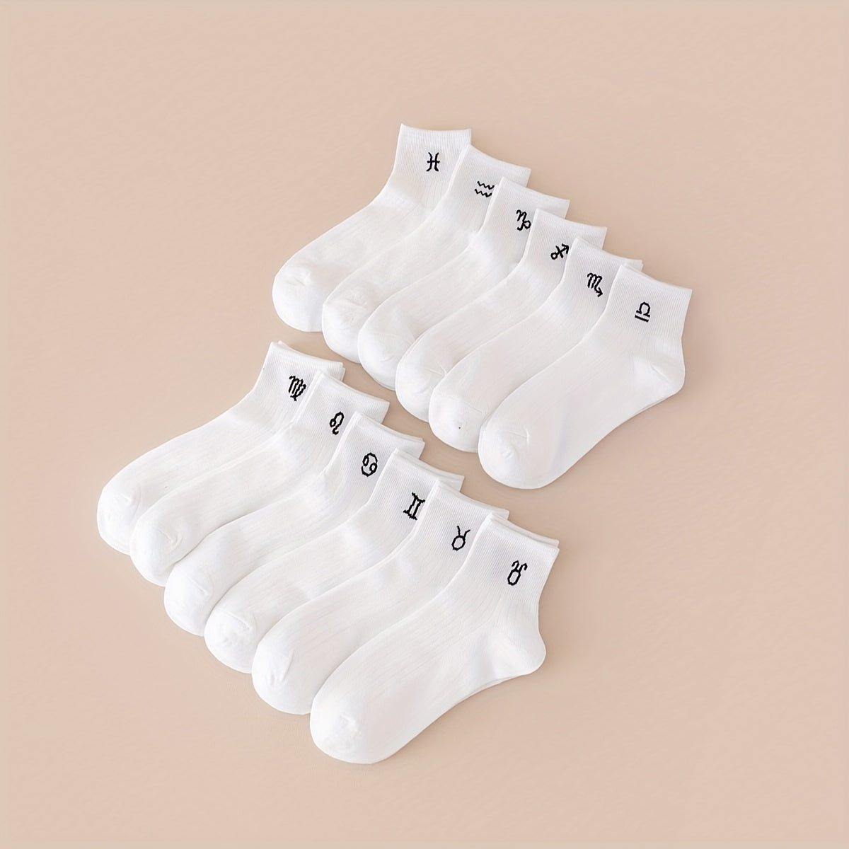12 Pairs Constellation Print Socks Comfy & Breathable Crew Short Socks