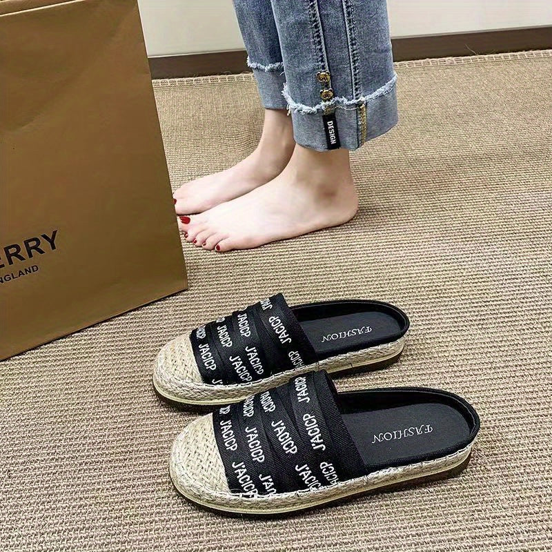 Women's Letter Pattern Sandals Slip On Round Toe Thick sole Espadrilles Shoes
