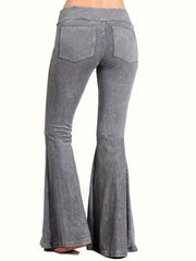  Denim Print Flare Leg Pants