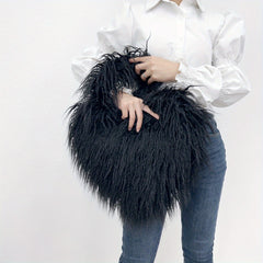 Love Hearts Faux Fur Shoulder Bag Y2K Handbag