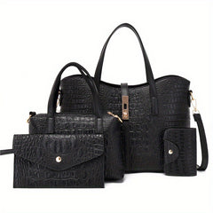 Crocodile Pattern Handbag Set Tote Bag Crossbody Satchel Purse Wristlet Clutch