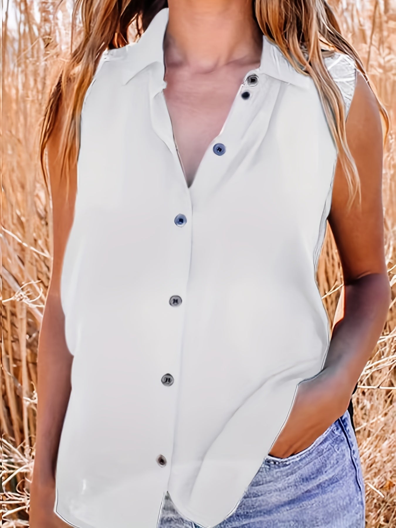  Women's Button Up Polo Neck Tank Top