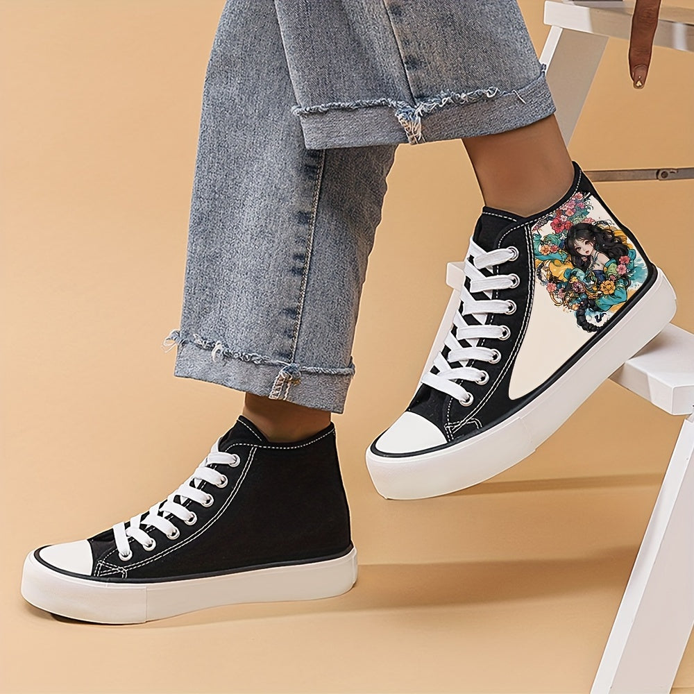 Anime Girl Pattern Lightweight High Top Breathable Canvas Sneakers