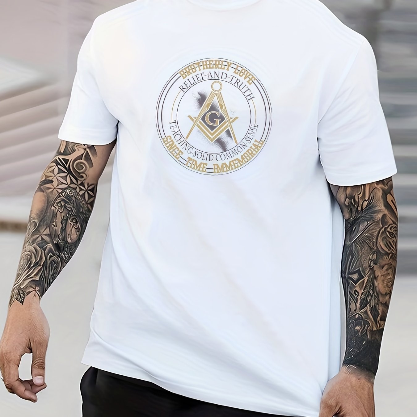 Geometric Pattern Men's Crew Neck T-shirt for Summer