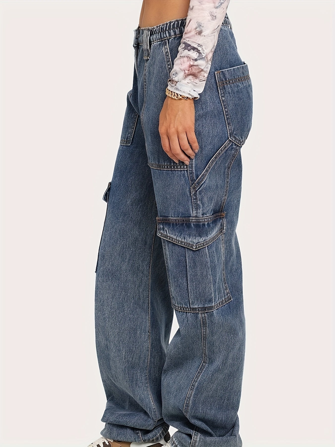 Street Style Loose Fit Cargo Pants Denim Jeans Y2K Vintage Women's Clothing