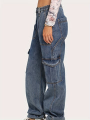 Street Style Loose Fit Cargo Pants Denim Jeans Y2K Vintage Women's Clothing