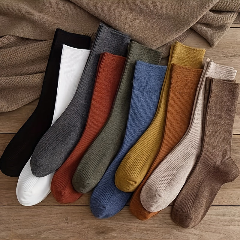 10 Pairs Women's Solid Mid Tube Socks Comfy & Breathable Stockings