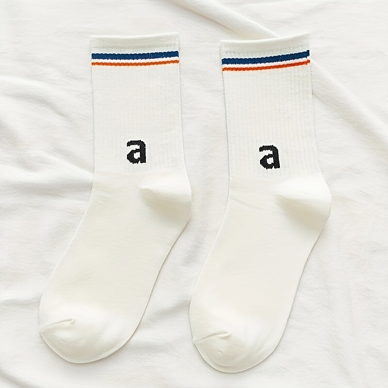 4 Pairs Letter Print Crew Socks for Women