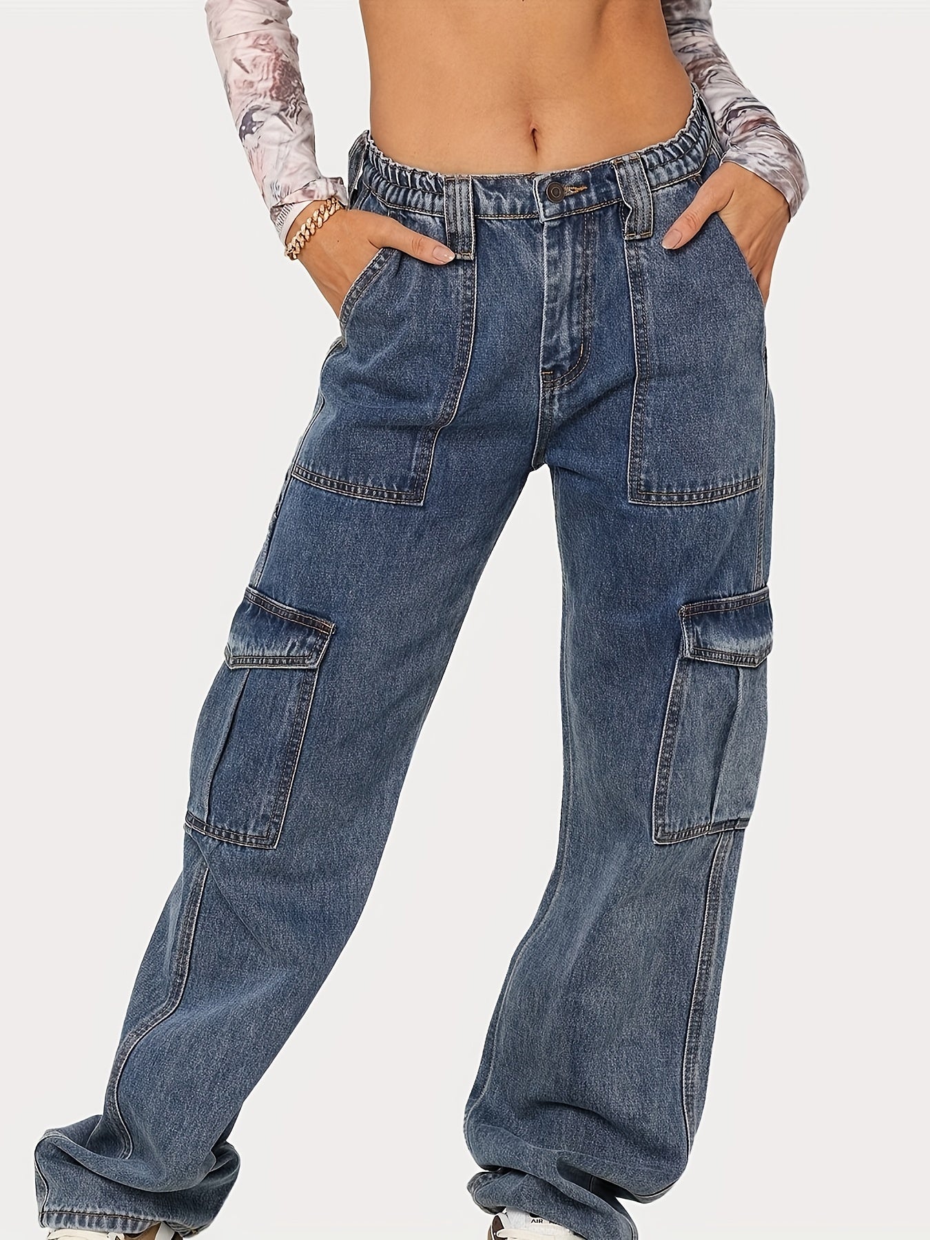 Street Style Loose Fit Cargo Pants Denim Jeans Y2K Vintage Women's Clothing