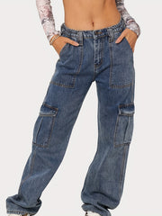 Street Style Loose Fit Cargo Pants Denim Jeans Y2K Vintage Women's Clothing