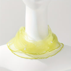 Pearl Decor Infinity Scarf Ruffles Thin Gauze Neck Gaiter Decorative Tulle Scarf