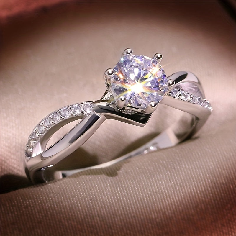 Men's Silver Alloy Ring With Artificial Diamond Engagement