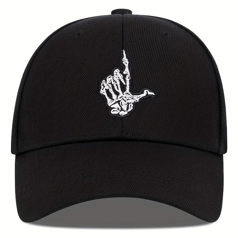 Skeleton Gesture Embroidery Baseball Cap Adjustable Sunscreen Dad Hat