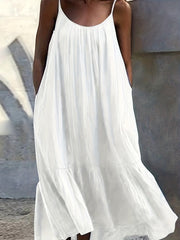  Solid Ruffle Trim Maxi Cami Dress
