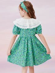 Girls Summer Floral Dress Doll Collar Casual Student Dress
