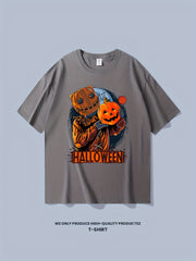 Cotton Halloween Pumpkin Men's Graphic Tee Casual Comfy Tshirt