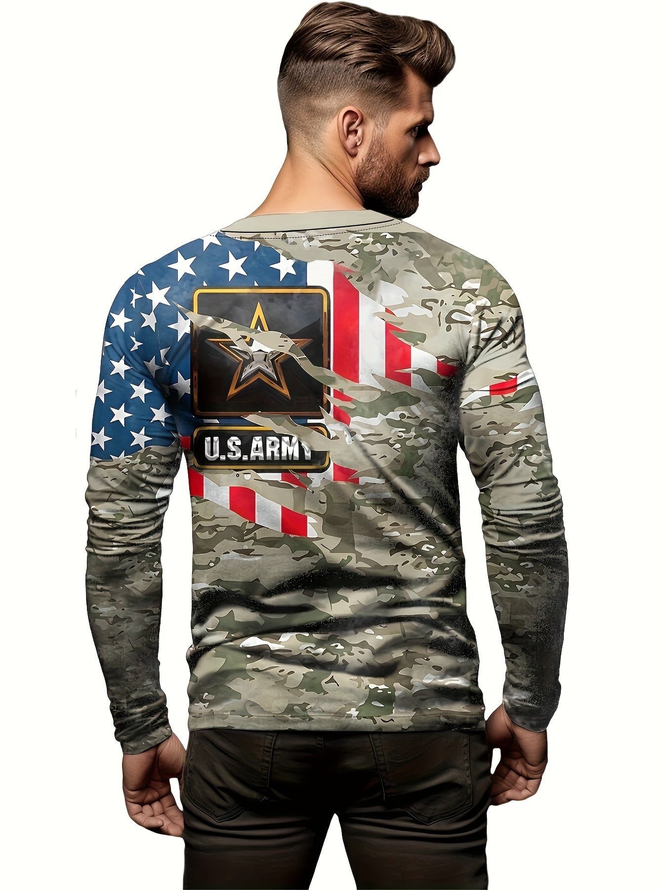Camouflage Print Men's Long Sleeve Tee for Autumn