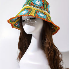 Boho Crochet Bucket Hat With Brim Hollow Out Straw Sun Hat