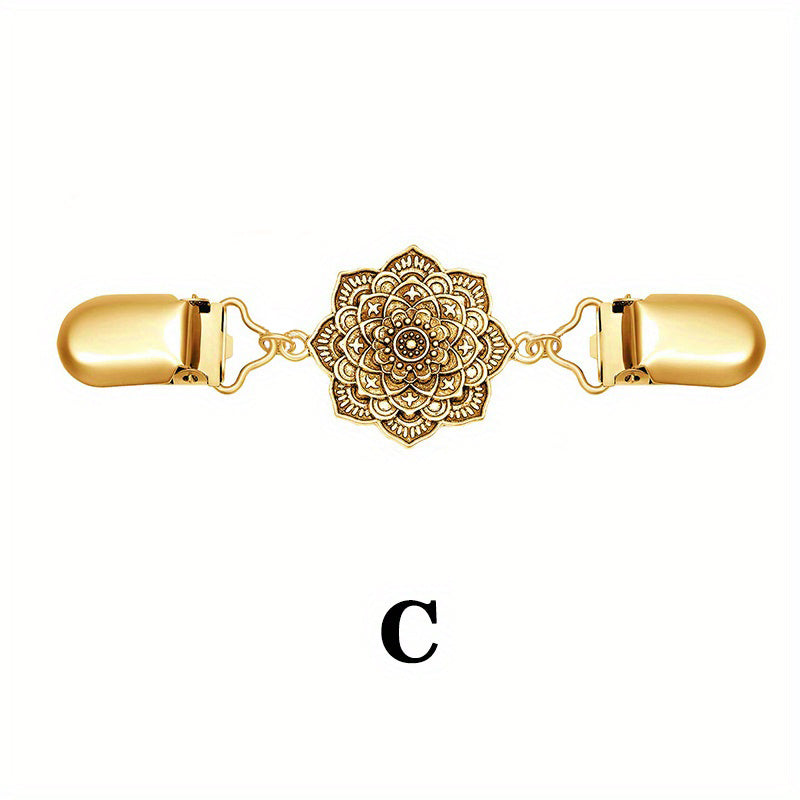 Vintage Sweater Shawl Clip Metal Brooch Floral Pattern Collar Clip Pin