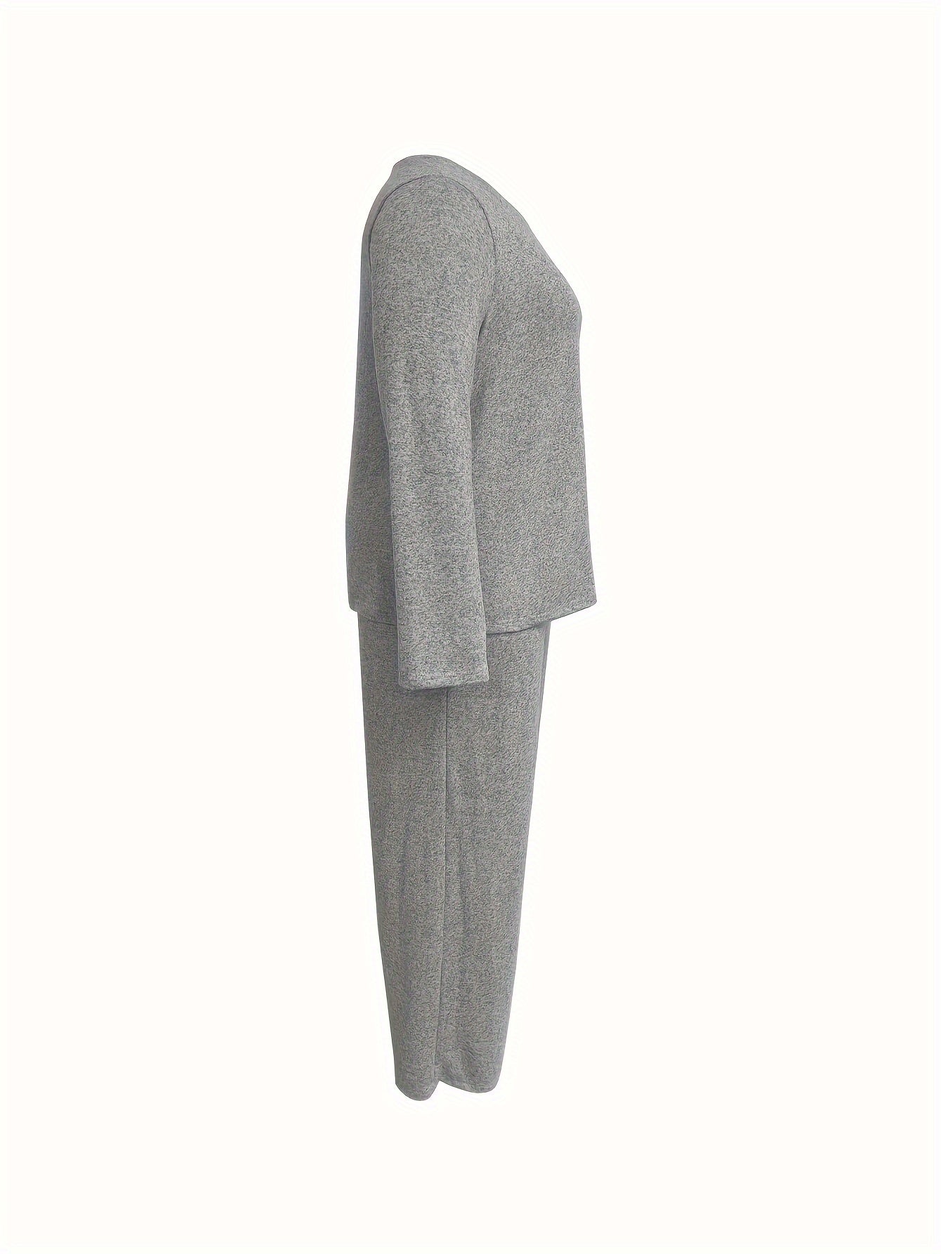  Heathered Round Neck Top & Pants 2 Pc Set