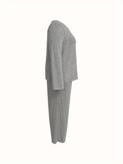  Heathered Round Neck Top & Pants 2 Pc Set