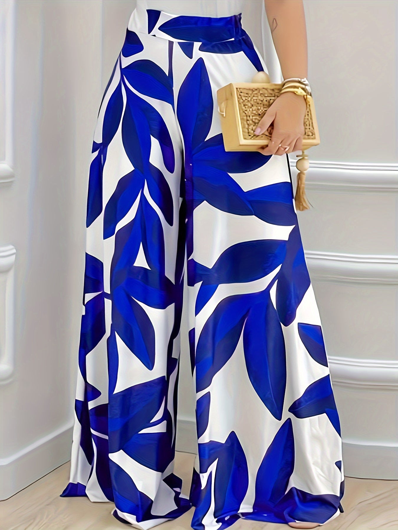 Women's Plus Leaf Print Wide Leg Trousers