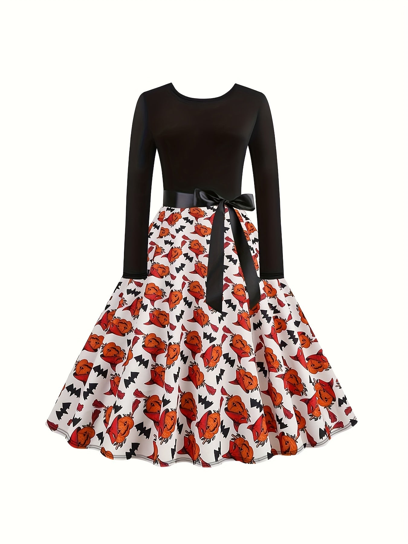  Halloween Gothic Dress Women's Plus Pumpkin Print Swing Dress