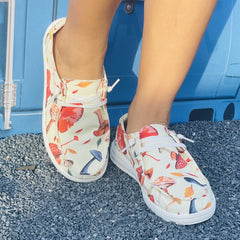 Women's Mushrooms Pattern Flat Shoes Lace Up Round Toe Slip On Canvas Shoes