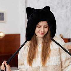 Women's Winter Pom Beanie Hat Fluffy Knit Cat Fox Ear Faux Fur Skull Cap