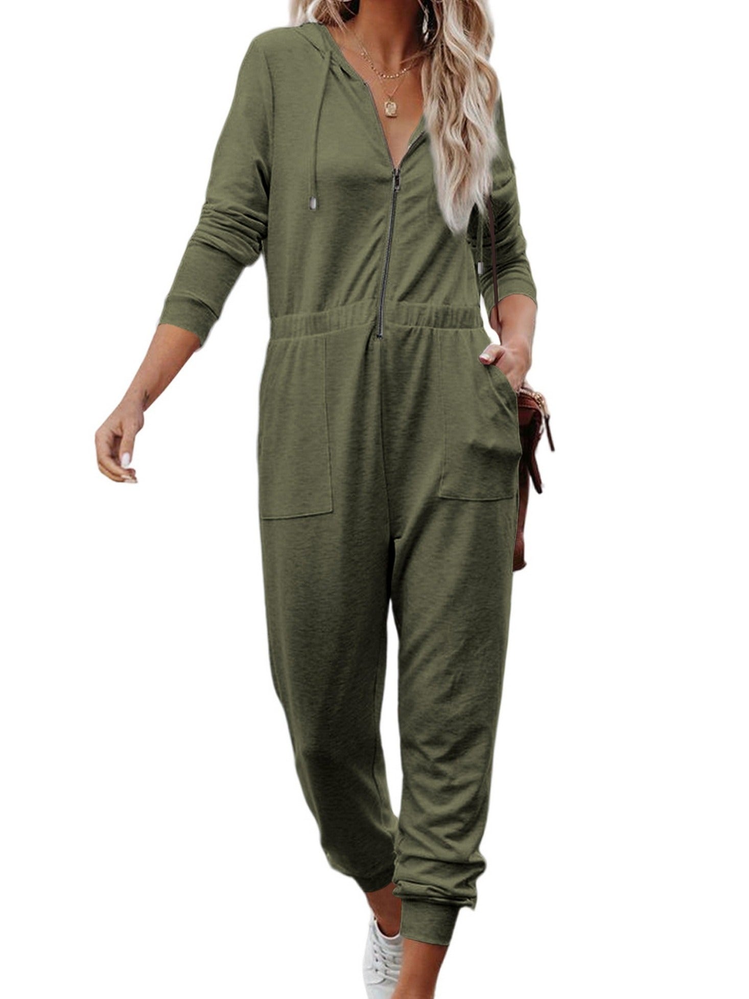 Women's Casual Hoodie Jumpsuit Solid Wide Leg
