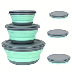 3pcs Silicone Foldable Lunch Box Set with Lid Portable Camping Bowl Picnic Salad