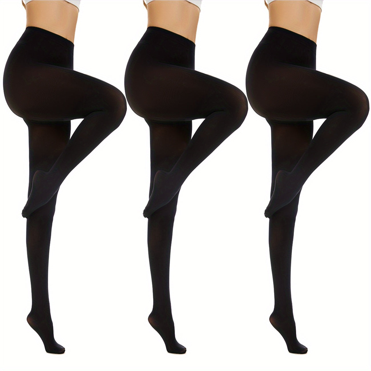 3 Pairs Opaque Solid Tights High Waist Footed Pantyhose Women's Stockings