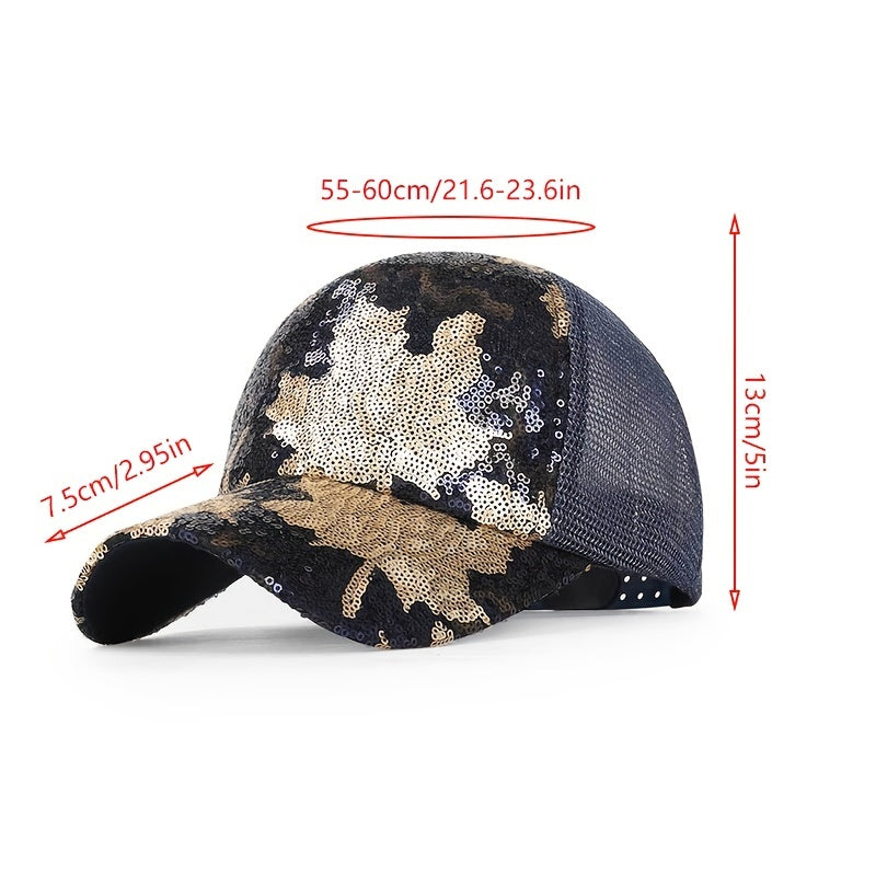 Mesh Breathable Baseball Cap Sequins Decor MapleTrendy Sun Hat