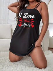  Sexy Nightdress Women's Plus Letter & Heart Print