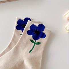 5 Pairs Floral Print Socks Comfy Mid Tube Women's Stockings