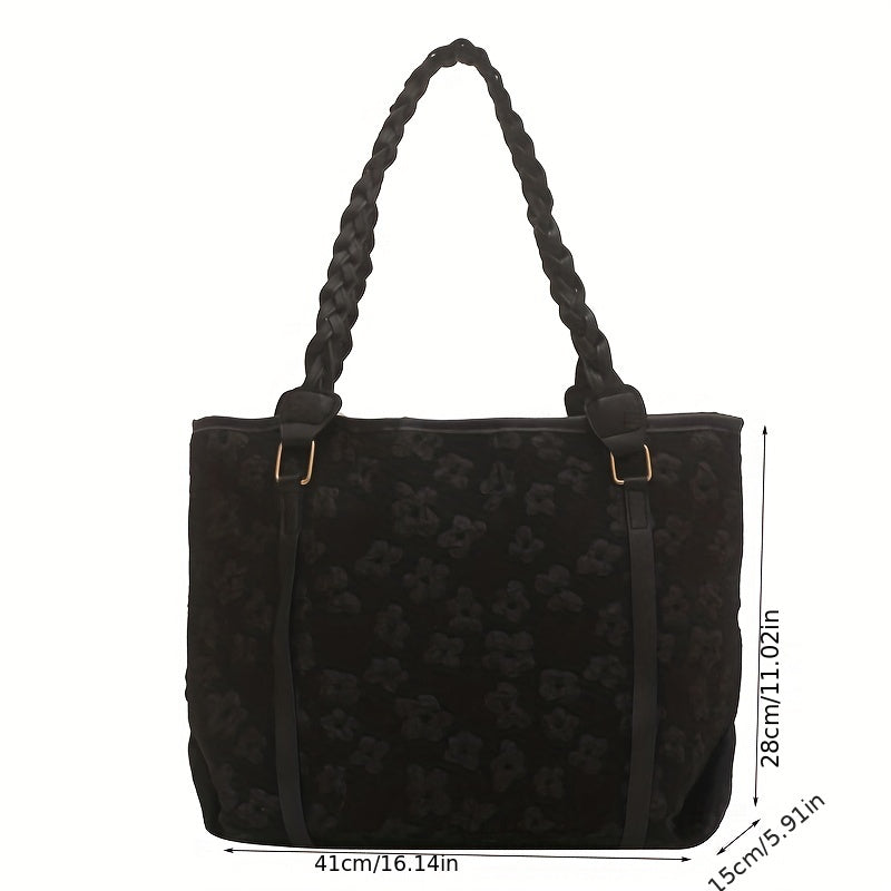 Ruched Flower Tote Bag Colorblock Shoulder Bag