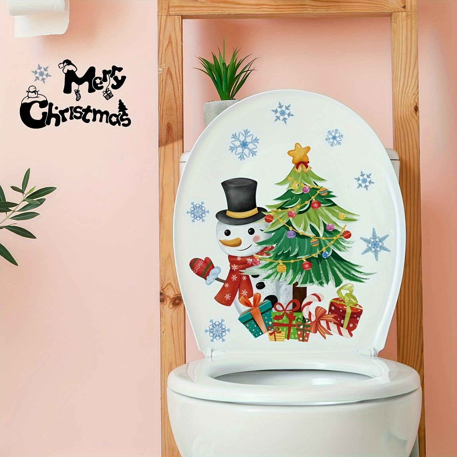 Christmas Tree Snowman Toilet Lid Sticker Self-adhesive Wall Decor