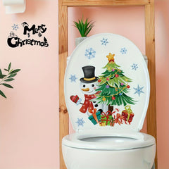 Christmas Tree Snowman Toilet Lid Sticker Self-adhesive Wall Decor