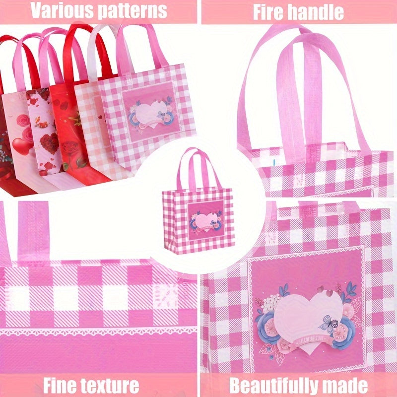 8pcs Valentines Reusable Gift Bags Treat Bags Handles Valentines Party Bags