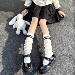 Striped Knitted Knee High Socks Women's Stockings