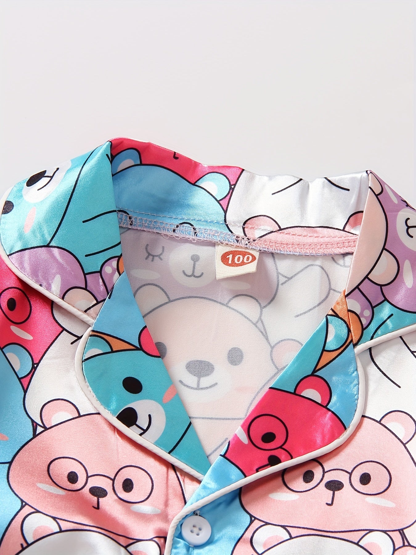 Kids 2pcs Bear Print Pajamas Button Front Long Sleeve Top & Pants Set
