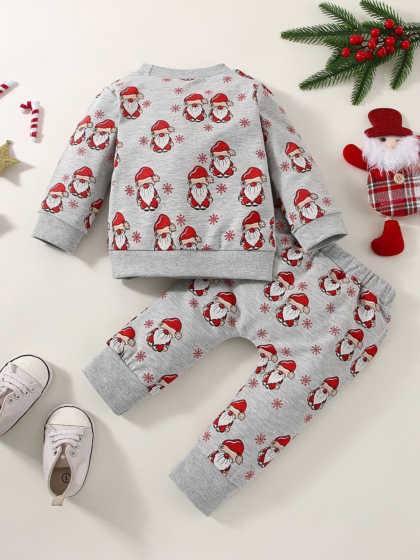 Santa Claus Print Long Sleeve Sweatshirt & Pants 2pcs Outfit
