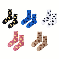 Dot Pattern Plush Socks Comfy & Soft Mid Tube Socks Women's Stockings