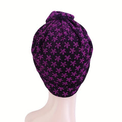 Glitter Flower Jacquard Turban Cap Solid Knotted Hijab Head Wraps