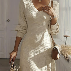  Long Sleeve V Neck Knit Dress