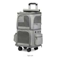Rolling Pet Carrier Backpack for 2 Cats - Travel with Ease